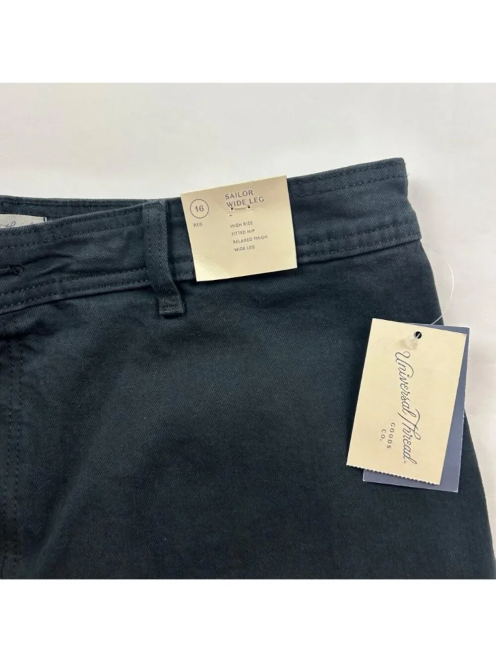 Universal Thread Black Denim High Rise Sailer Wide Leg Jeans 16 New - Picture 3 of 6